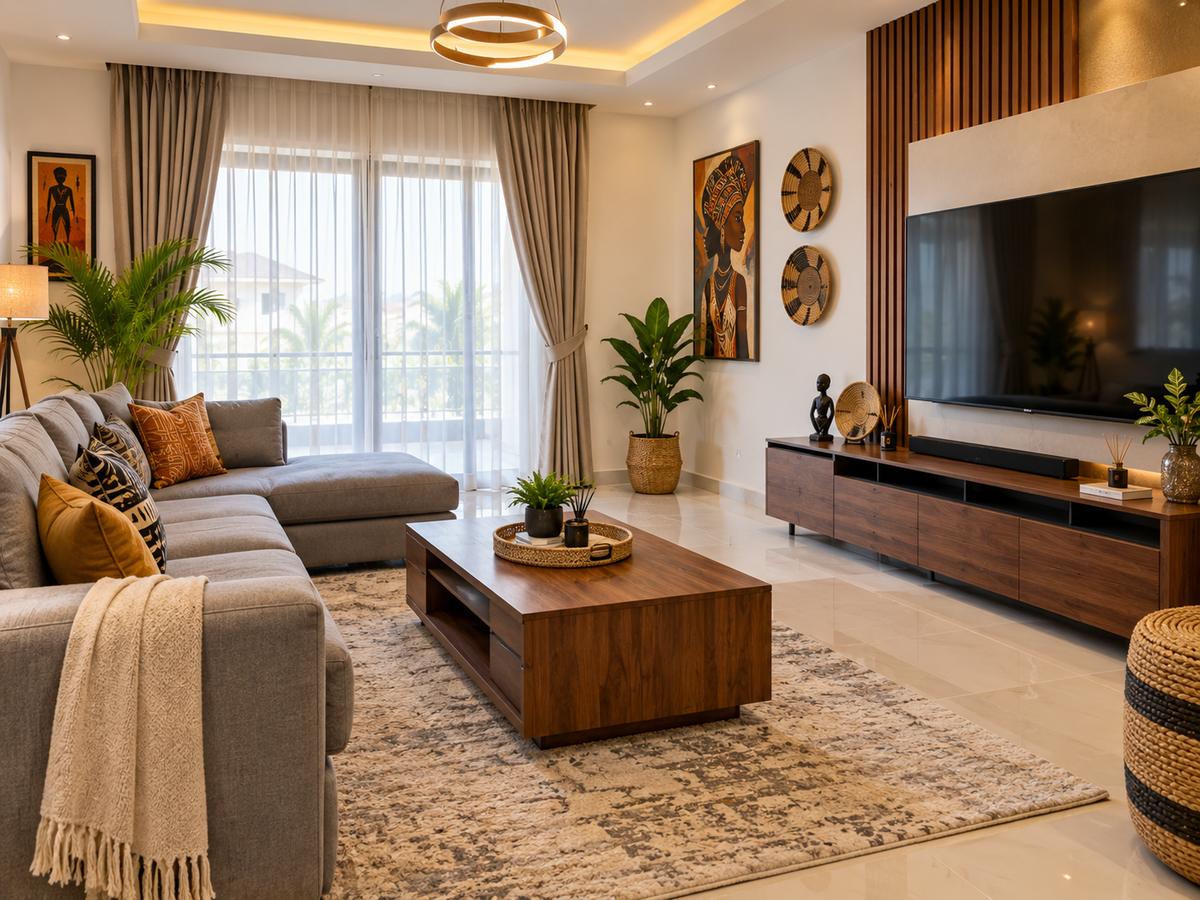 Bright living room of a three-bedroom apartment in Ikeja